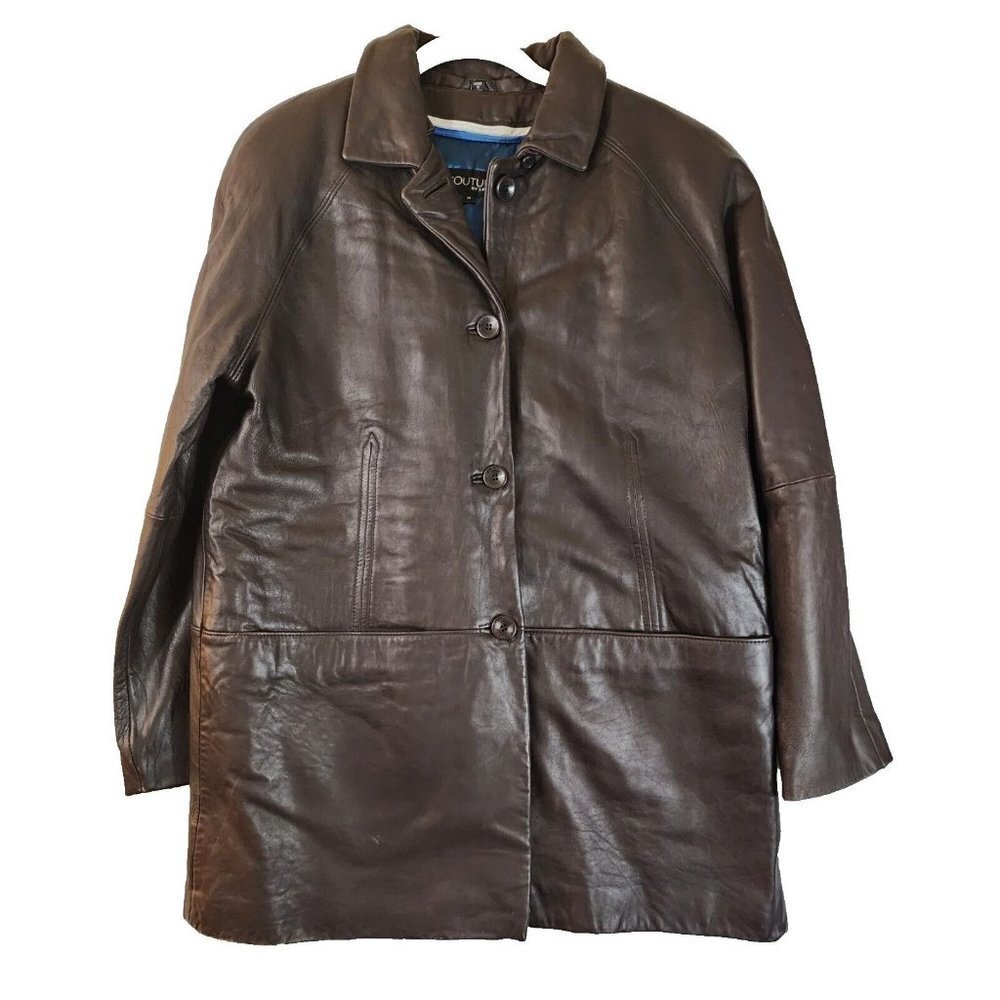 COUTURE by J PARK Womens M Brown Soft Lamb Leather Collared Button Up Jacket